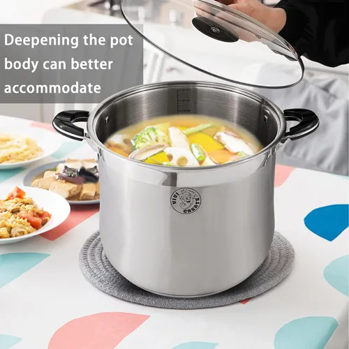 Miniatura 4 de Vivicreate - Olla de stock de acero inoxidable con tapa, compatible con inducción, olla de sopa con fondo pesado de cocina con escala incorporada