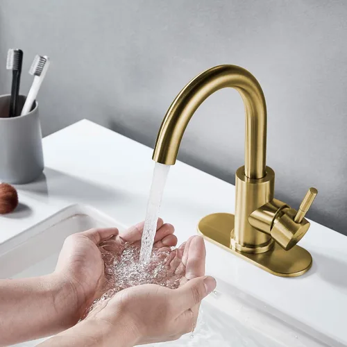 Miniatura 2 de Grifo de lavabo de baño de un solo agujero, oro cepillado, moderno grifo de baño de una sola manija grifo de barra de acero inoxidable comercial