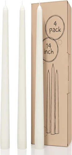 Miniatura 56 de CANDWAX Paquete de 4 velas cónicas blancas, sin goteo, de combustión lenta, sin perfume, de 12 pulgadas, ideales para mesa de comedor, candelabros