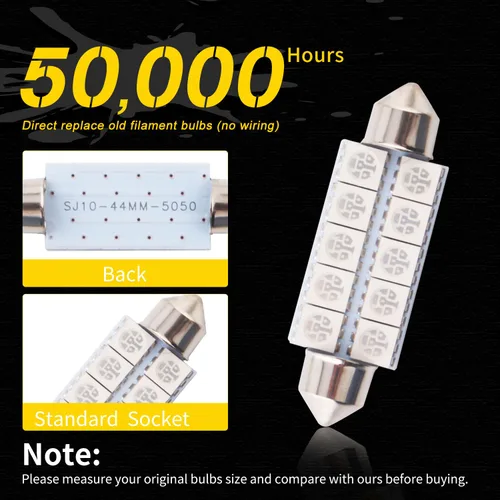 Miniatura 5 de Qasim 578 212-2 Bombilla LED 44mm Azul Festón 10-SMD 5050 LED Luces Interiores de Techo y Maletero 211-2 579 214-2 569 6411 Bombilla LED 12V DC
