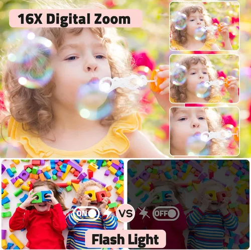 Miniatura 5 de Cámara Digital, Cámara Compacta FHD 1080P con Tarjeta de 32GB, Cámara de 48MP LCD de 2.4'' Zoom Digital 16X para Niño Estudiante Niños Adolescente