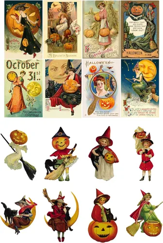 Miniatura 8 de Decoupage - Paquete de papel (35 hojas de 6 x 8 pulgadas), elegante hechicería de Halloween, brujas elegantes, gatos negros y fantasmas juguetones