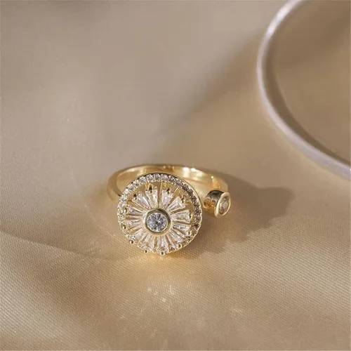 Miniatura 7 de Aphro Anillo giratorio de cristal dorado para aliviar la ansiedad – Anillo giratorio ajustable para aliviar la ansiedad y el estrés, regalo