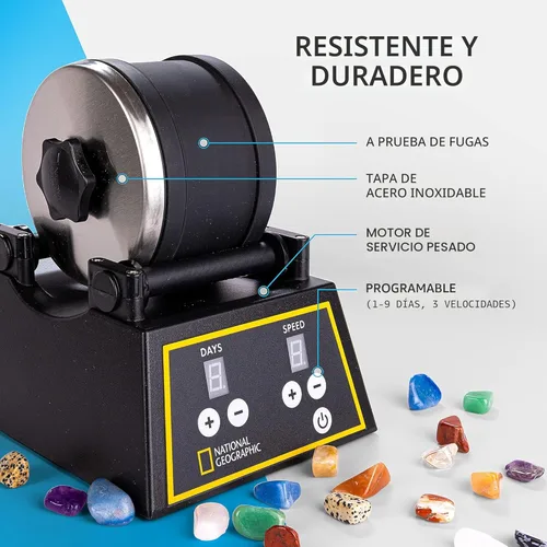 Miniatura 2 de NATIONAL GEOGRAPHIC Kit profesional de pulidor de rocas - Pulidor de rocas completo para adultos y niños con barril duradero de 2 libras, rocas