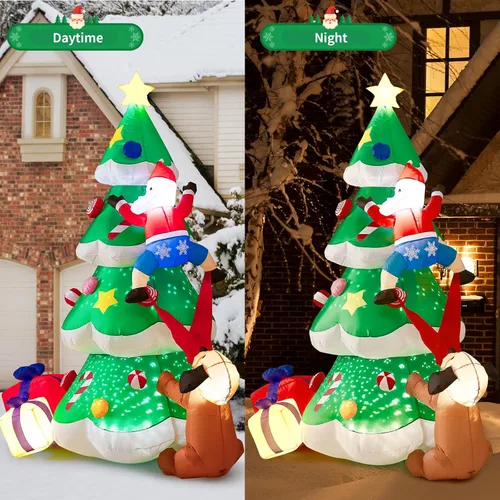 Miniatura 5 de BOHON Árbol de Navidad inflable de 2.4 m para exteriores, con luz de copo de nieve giratorio incorporada y luces LED, árbol de Navidad inflable