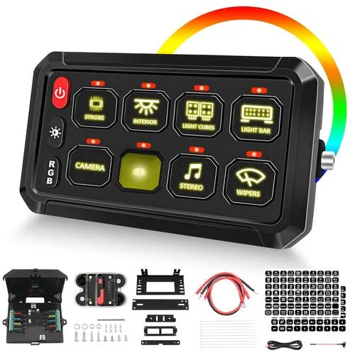 Miniatura 13 de Chelhead Panel de interruptor Bluetooth de 6 bandas, panel de interruptor de barco con disyuntor IP 65, impermeable, estroboscópico de flash