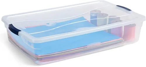 Miniatura 2 de Rubbermaid Cleverstore - Paquete de 4 recipientes de plástico apilables de 41 cuartos con tapas de cierre duraderas, organización visible, aula