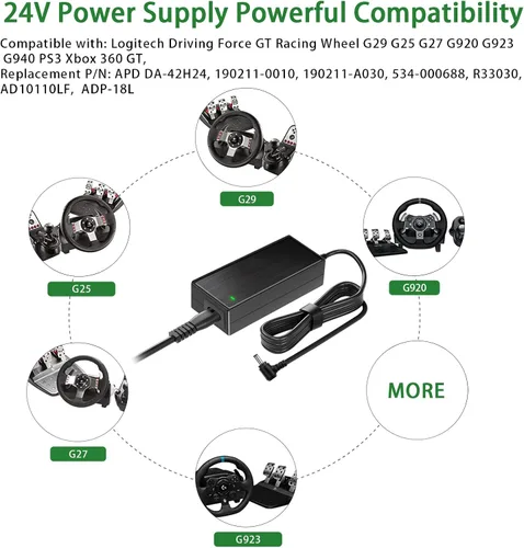 Miniatura 2 de Fuente de alimentación de 24 V 2.5 A, repuesto para fuente de alimentación Logitech G920 G29, para Logitech Driving Force Racing Wheel G923 G25 G27