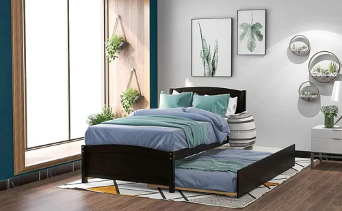 Miniatura 4 de Harper & Bright Designs Cama de plataforma de tamaño individual con nido, color espresso