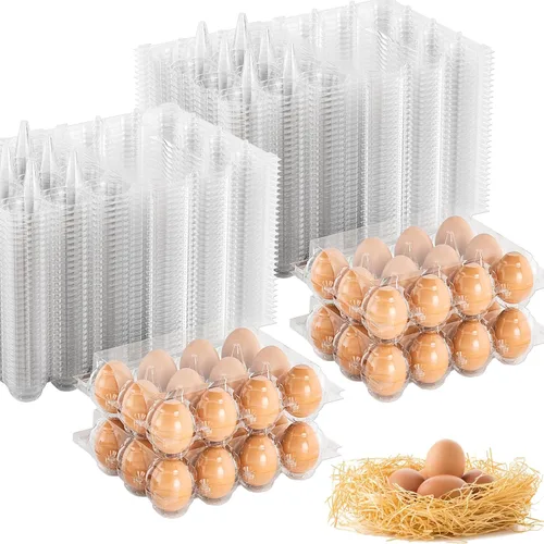Miniatura 12 de 100 cartones de huevos baratos a granel, cartones de huevos grandes de plástico de 6 unidades, media docena de contenedores de huevos reutilizables