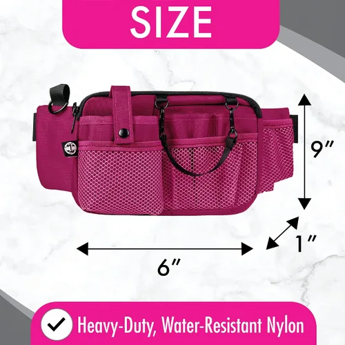 Miniatura 3 de First Lifesaver Riñonera para enfermera con múltiples compartimentos y soporte para cinta, Rosado, L, Riñonera manos libres con múltiples