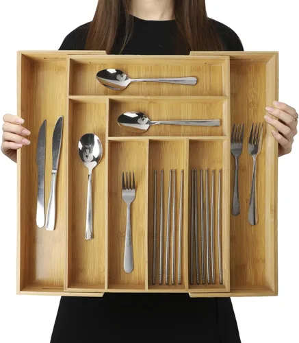Miniatura 10 de Organizador de Cajones de Bambú en Forma de V de 2 Piezas - Ideal para Vajilla Grande y Larga de Cocina, Utensilios de Cocina, Cubiertos, Vajilla