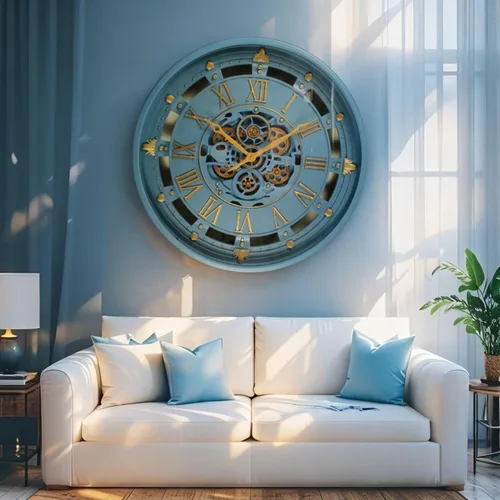 Miniatura 4 de ImprovingLife The Gears Clock - Reloj de pared de 26 pulgadas con engranajes móviles reales línea Bélgica con cubierta de cristal (azul, 26 pulgadas)