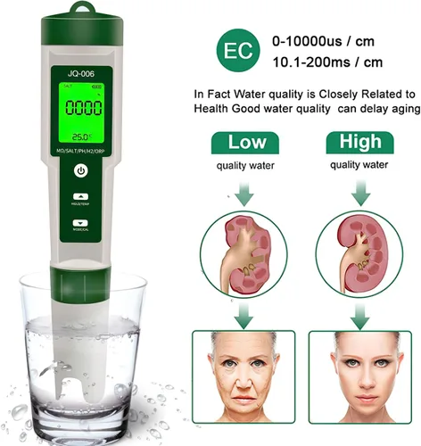 Miniatura 9 de Medidor de pH para agua,10 en 1 Digital Ph Tester Pen luz trasera, ATC ± 0.01 Resolución Alta precisión
