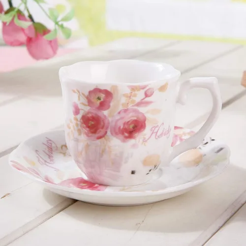 Miniatura 5 de Guangyang - Juego de té de porcelana de 15 piezas (calcomanía de flor de rosa), tetera de calabaza con 6 tazas y 6 platillos