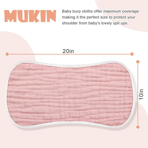 Miniatura 2 de MUKIN Juego de 6 Paños de Eructo de Muselina para Bebé, Paños de Eructo de Algodón Grueso Ultra Suaves y Absorbentes para Bebés Recién Nacidos
