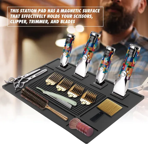 Miniatura 3 de MoyRetty Tapete organizador magnético de peluquero para cortapelos (17.7 x 11.8 pulgadas), almohadilla de silicona profesional antideslizante