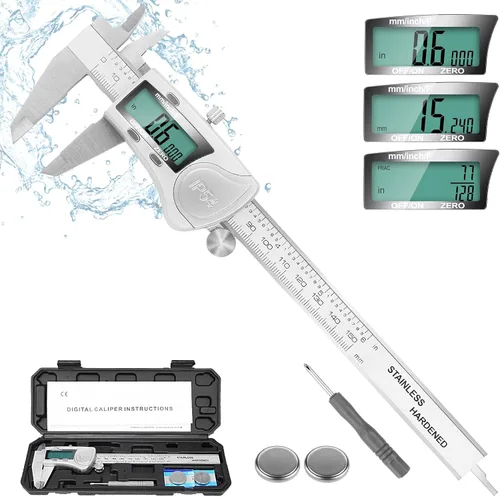 Miniatura 9 de Calibre Digital, Herramienta de Calibre de 6 Pulgadas con Pantalla LCD Extra Grande, Función de Apagado Automático, Cambio Fácil entre Pulgadas