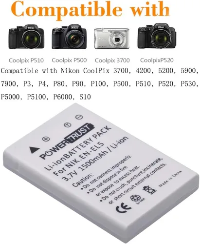 Miniatura 6 de Kit de batería y cargador EN-EL5 ENEL5 para Nikon Coolpix 3700, 4200, 5200, 5900, 7900, P3, P4, P80, P90, P100, P500, P510, P520, P530, P5000, P511