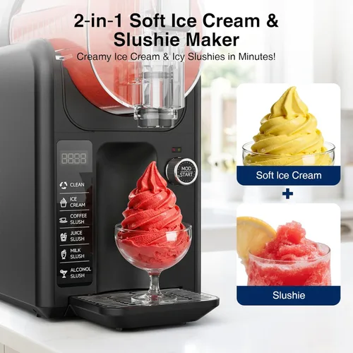 Miniatura 4 de Máquina de granizado y máquina para hacer helados 2 en 1, 6 modos para batidos, batidos, cócteles, margarita y helado, no necesita hielo