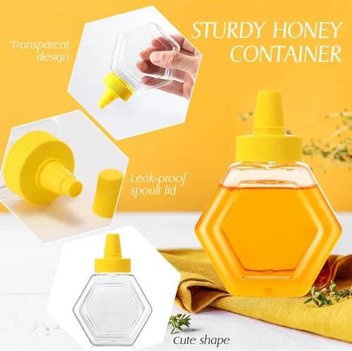 Miniatura 3 de Ziliny 32 botellas de miel de 7 onzas de plástico vacía de colmena con tapa de boquilla, recipientes de miel transparentes recargables