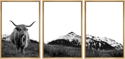 Miniatura 109 de SIGNWIN Conjunto de arte de pared de lienzo enmarcado, acuarela pastel, cielo de nubes rosas, colina verde del campo, naturaleza, vida silvestre