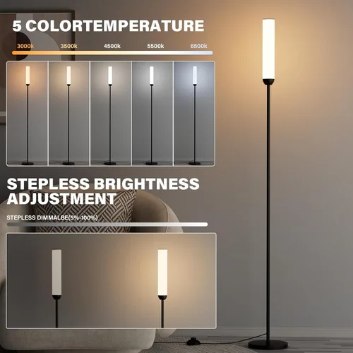 Miniatura 2 de Ambimall Lámpara de pie LED con control remoto, lámpara de pie de 65" con ajuste continuo de colores 3000K-6500K y brillo 30-100%, interruptor