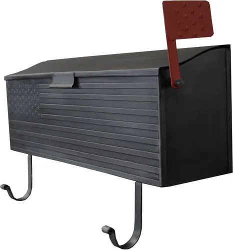 Miniatura 3 de Oakland Living AZ620-SILVER Buzón de Pared de Metal Patriótico en Plata con Bandera y Percheros para Diarios plateado