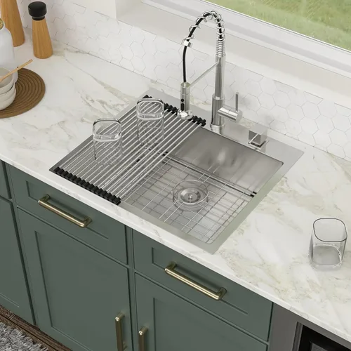 Miniatura 14 de Logmey Fregadero de cocina negro 33x22 empotrable, estación de trabajo de fregadero de cocina, SUS304 calibre 16 acero inoxidable, tazón individual
