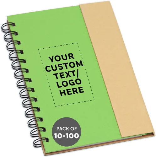 Miniatura 6 de DISCOUNT PROMOS Juego de 1 cuadernos de espiral ecológicos personalizados con bolígrafos, paquete personalizado a granel, perfecto para negocios