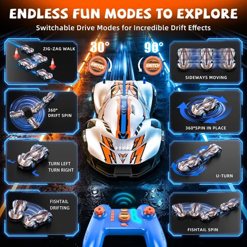Miniatura 2 de AEROQUEST Rueda esférica RC Stunt Car, velocidad proporcional y dirección, ruedas ajustables de 30 a 90°, giro de 360°, deriva de cola de pez