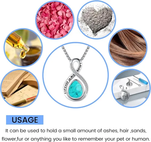 Miniatura 81 de Joyas de turquesa para mujeres y hombres de plata de ley 925 con colgante de urna para cenizas, collar con medallón de imagen, martillo de Thor