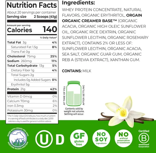 Miniatura 2 de De Orgain Grass, Fed Whey, proteína en polvo, 2 sabores, 11 onzas, 12