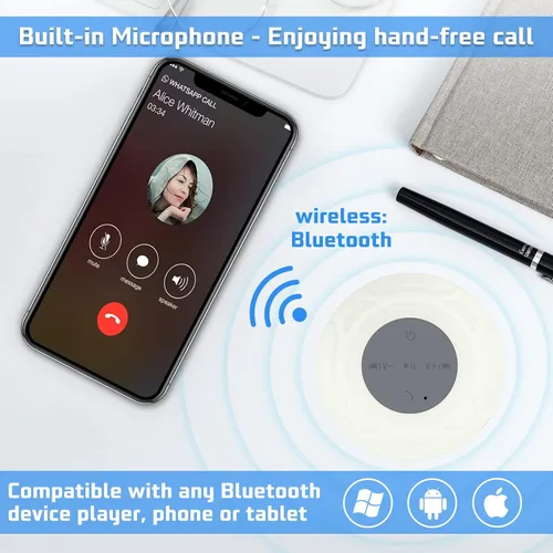 Miniatura 3 de Altavoz de ducha Bluetooth impermeable portátil inalámbrico resistente al agua altavoz ventosa, micrófono integrado regalos para niños, altavoz