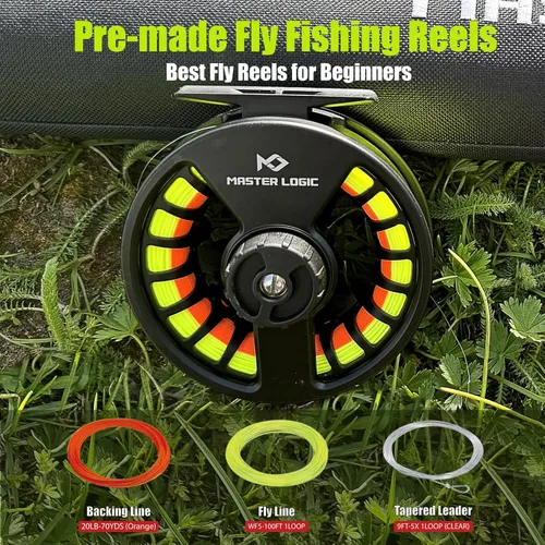 Miniatura 3 de Kit de inicio de combo de caña y carrete de pesca con mosca MASTER LOGIC, caña de pesca con mosca de grafito con mango de corcho, carrete