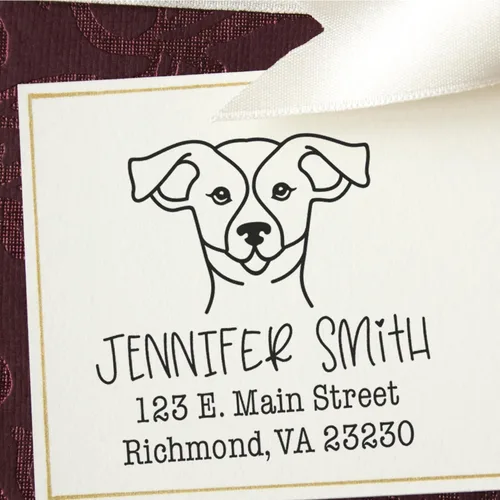 Miniatura 48 de Sello de dirección personalizado Basset Hound – Sello personalizable con nombre y dirección para sobres, ideal para amantes de los perros