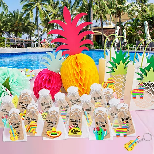 Miniatura 4 de CiciBear Paquete de 48 llaveros de devolución de fiesta mexicana con piñata, sombrero, cactus, taco, guitarra y maraca para fiestas, cinco de mayo