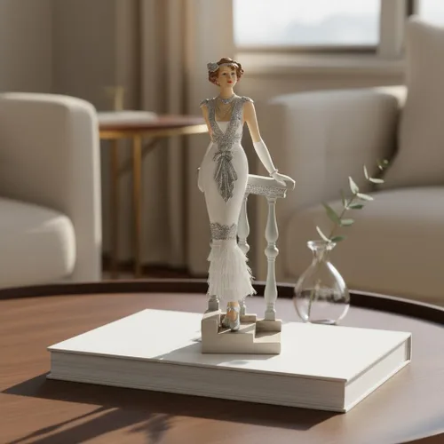 Miniatura 8 de Comfy Hour Figura de dama victoriana de 13 pulgadas, elegante estatua de mujer apoyada en la escalera, estilo art déco de los años 20, decoración