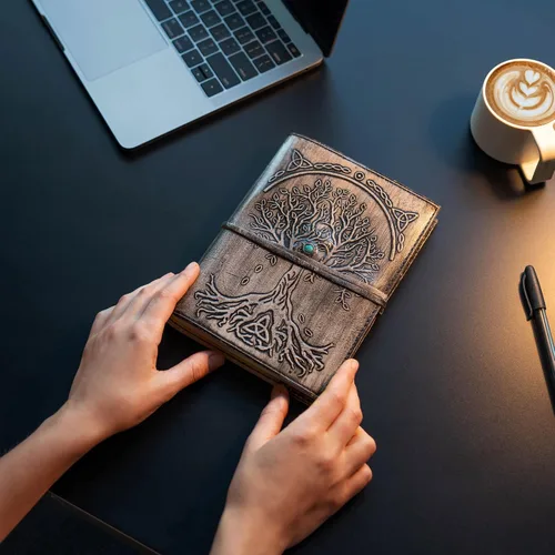 Miniatura 2 de Diario de Cuero Rellenable con Papel Rayado Árbol de la Vida Cuaderno de Escritura Hecho a Mano Diario Encuadernado en Cuero Bloc de Notas Diario