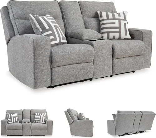Miniatura 6 de Signature Design by Ashley Biscoe - Sofá biplaza reclinable resistente a los rayos UV con consola, reposacabezas ajustable y puertos USB, color gris