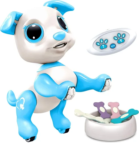 Robo Pets Robot de juguete para perros para niñas y niños, robot de juguete a control remoto con LED, sonido FX, gestos interactivos de movimiento