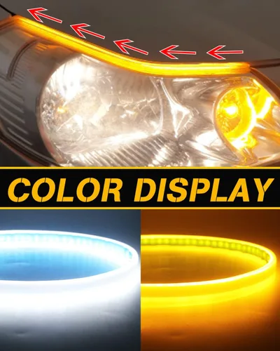Miniatura 4 de Qasim Tira de luces LED DRL de 23.6 in de color blanco y amarillo, tira de luces de circulación diurna de 24 pulgadas, tira de guía de señal de giro