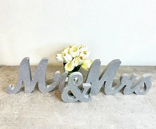 Miniatura 5 de Letrero de madera para decoración de boda de Mr & Mrs para mesa de recepción de novia y novio. Letras de madera para centro de mesa de pareja
