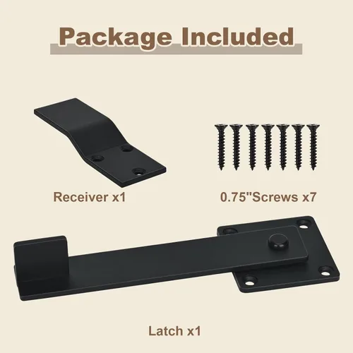 Miniatura 3 de Pestillo abatible para puerta de granero de 6 pulgadas, herrajes para puerta de cobertizo, puertas corredizas, negro mate