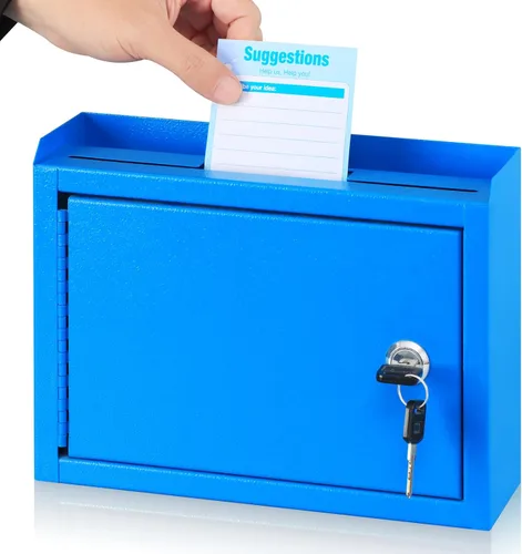 Kyodoled Caja de Sugerencias, Buzón con Cerradura, Caja para Llaves, Buzón de Correo Montado en la Pared, Caja de Seguridad con Cerradura, Urna Azul