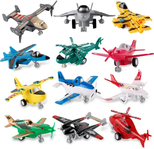 Liberty Imports Juego de vehículos de juguete de aviones para tirar, paquete variado de helicópteros, bombarderos sigilosos, aviones de combate,