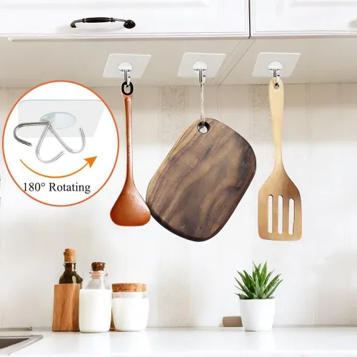 Miniatura 4 de FOTYRIG Ganchos adhesivos resistentes, 15 libras (máx.), giratorios de 180 grados, ganchos adhesivos de pared para colgar ganchos de pared sin 10