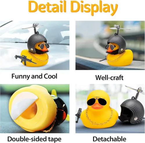 Miniatura 2 de wonuu Adornos de pato de goma para automóvil, pato amarillo fresco, decoraciones de tablero de automóvil, gafas chirriantes de pato con casco de Y