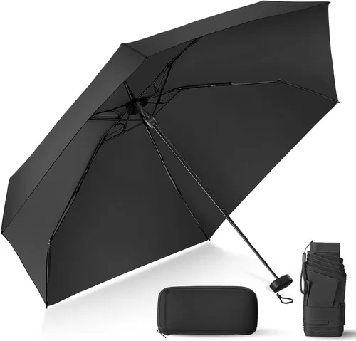 LEAGERA Paraguas de viaje compacto con estuche, pequeño mini paraguas para bolso, diseño ligero y pequeño portátil, perfecto para sombrilla al aire