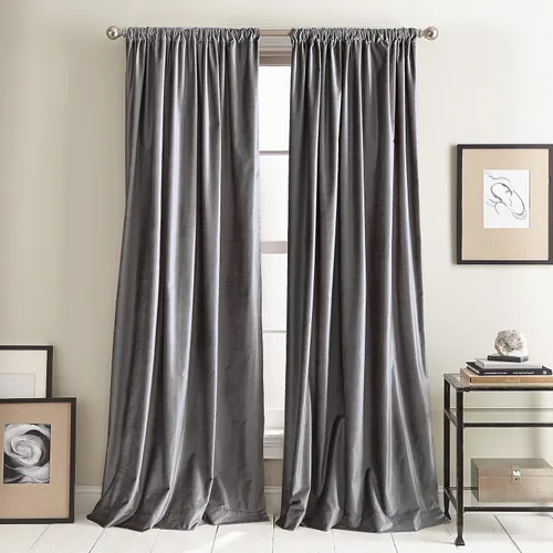 Miniatura 10 de Cortinas DKNY Modernas con Nudos de Terciopelo Forrado, Paneles Pares, 108", Carbón Gris antracita